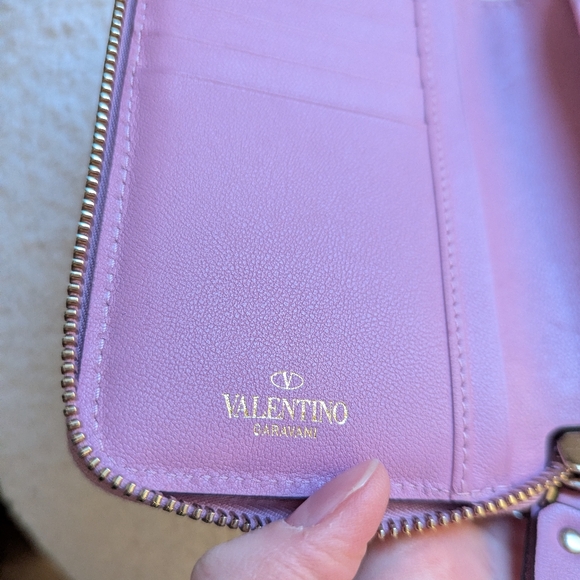 2 Piece! Valentino Garavani Rockstud Purple - Pink Wallet and Card Holder - Picture 10 of 16